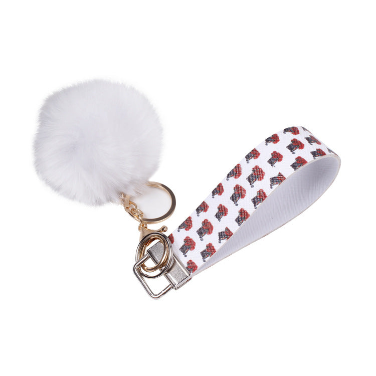 Wholesale PU Leather Fur Ball Keychain